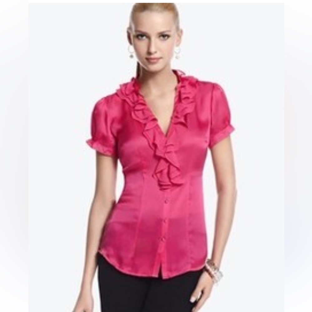 BCBGMaxAzria Fuchsia Blouse with Ruffle Trim